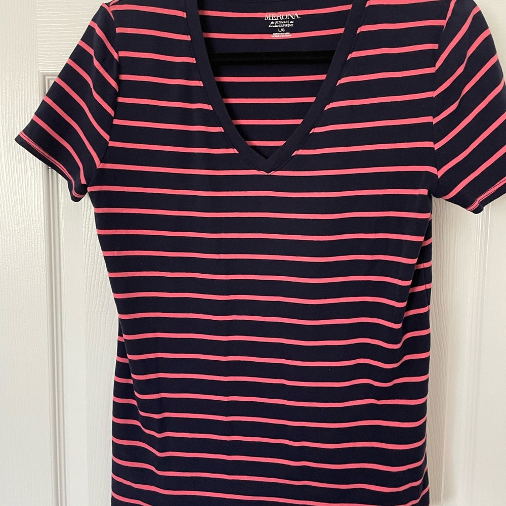 Merona the ultimate tee striped tshirt short sleeve large